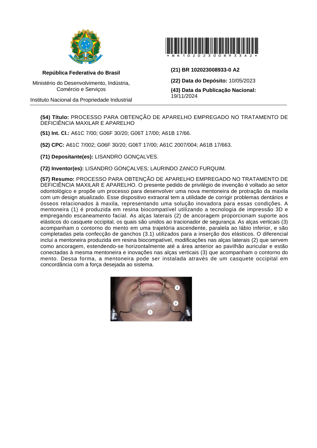 INPI patent BR 102023008933-0 A2