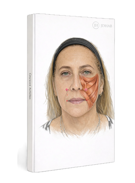 Illustrative cover image for a review article on botulinum toxin type A for gummy smile, showing facial anatomical landmarks and muscular targeting.